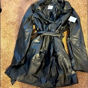 Beautiful black leather trench coat never used